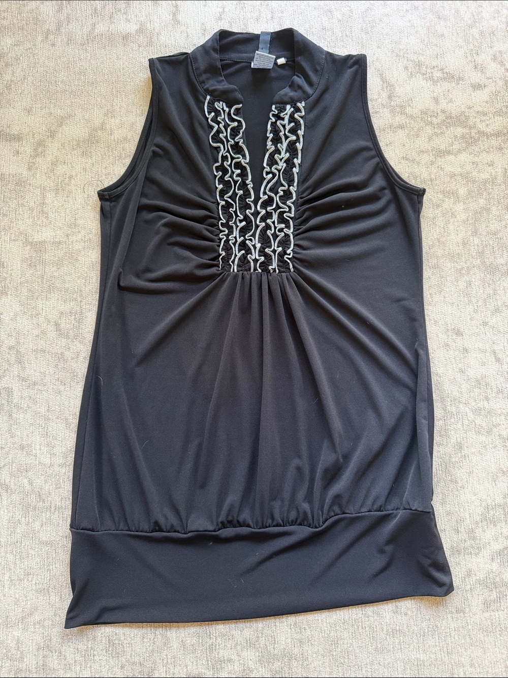 HeartSoul Black Sleeveless Tank with White Ruffle Placket